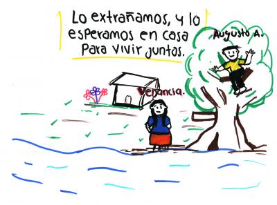 Dibujo de Venancia recordando su infancia junto a su hermano