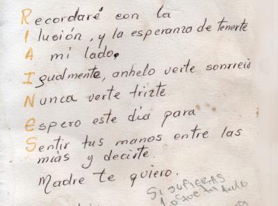 Carta que Jhoanna escribo de niña a su madre